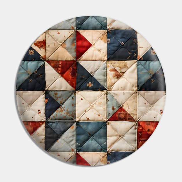 Retro Geometric Distressed Patchwork Quilt Pattern Pin by Ai Wanderer