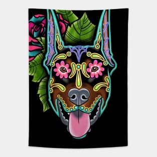 Doberman - Cropped Ear Edition - Day of the Dead Sugar Skull Dog Tapestry