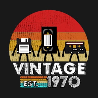 Vintage 1970 Floppy Disk VHS Cassette Tape 80s 90s birthday T-Shirt