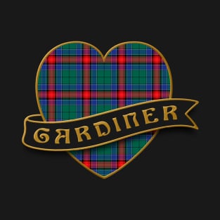 The GARDINER Family Tartan Heart & Ribbon Retro-Style Insignia Design T-Shirt