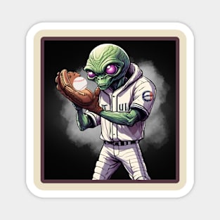 Alien Baseball Player Catching the Ball. Magnet