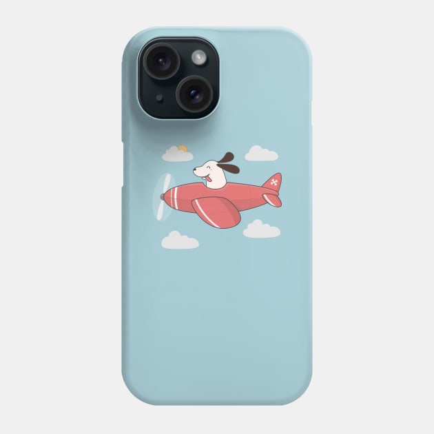 Kawaii Cute Dog Flying An Airplane Phone Case by wordsberry