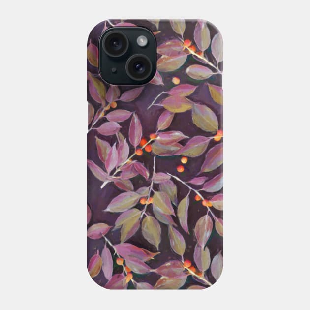 Leaves + Berries in Olive, Plum & Burnt Orange Phone Case by micklyn