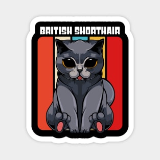 British Shorthair - Cute Retro Style Kawaii Cat Magnet