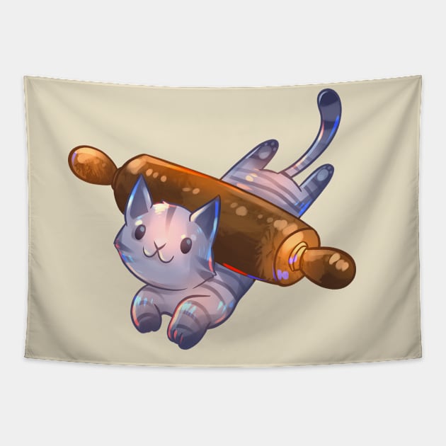 Rolling Pin Cat Tapestry by Claire Lin