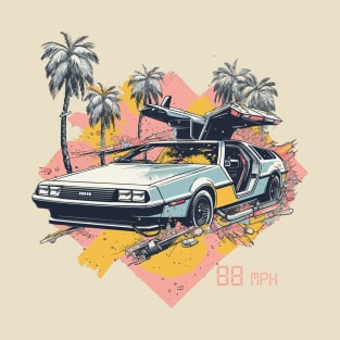 DeLorean with open gull wing doors vintage T-Shirt