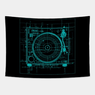 Retro Turntable Blue Print Tapestry