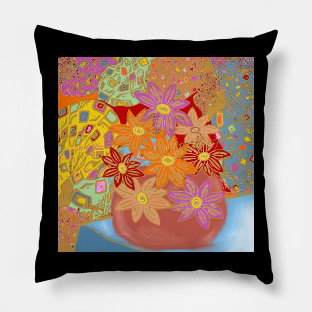 Floral Bouquet Styled After Klimt Pillow by ElsewhereArt