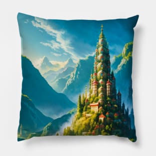 Solar Punk City on a Hill Pillow