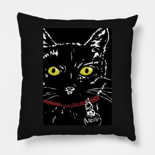 Hello Little Black Cat Merlin Pillow