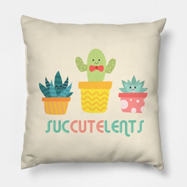 Cute Little Kawaii Succulents - Succutelents Pillow by LittleBunnySunshine