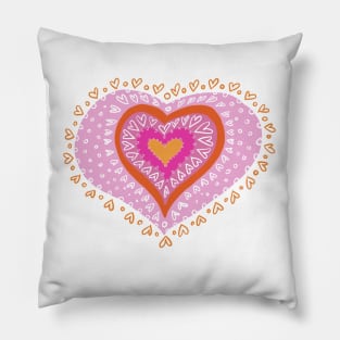 Heart design in white, pink and orange design Pillow