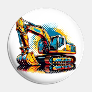 Excavator In A Pop Art Style Pin