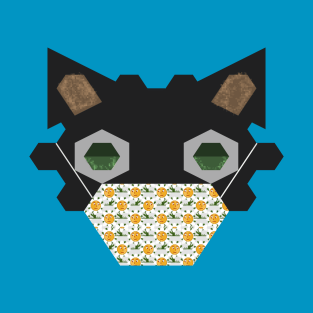 Black Cat Wearing Pixel Flower Mask T-Shirt