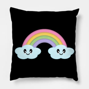 Kawaii Cute Happy Rainbow and Clouds in Black Pillow