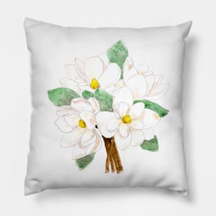 white magnolia bouquet flowers  ink and watercolor Pillow