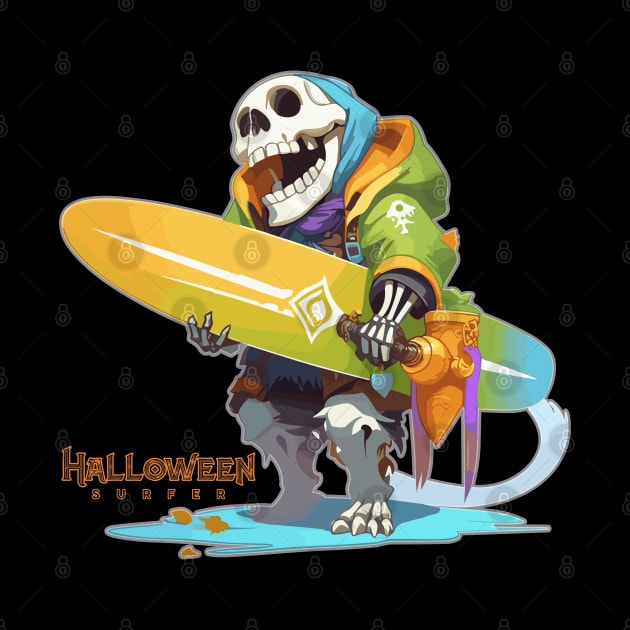 Halloween Beach Surfer Gnarly Skull by DanielLiamGill