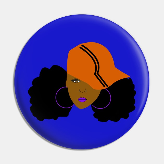 Afro Puff Orange Hat Girl Pin by blackartmattersshop