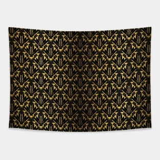 Black and Gold Faux Foil Vintage Art Deco Geometric Triangle Pattern Tapestry