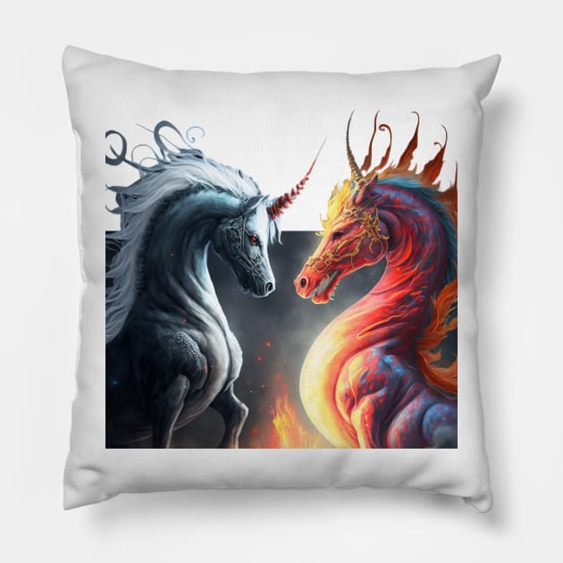 Angry unicorn with red eyes Pillow by Kileykite 