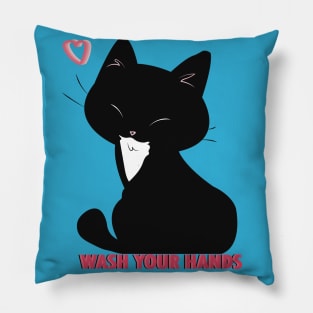 Coronavirus Wash Your Hand Black Cat Pillow