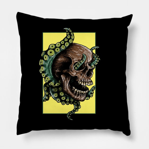 octopus with skull mask Pillow by yudabento