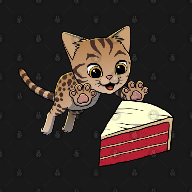 Savannah Cat excited to eat Red Velvet Cake by Crazy Cool Catz