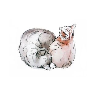 two cats at rest...ink & watercolor drawing T-Shirt