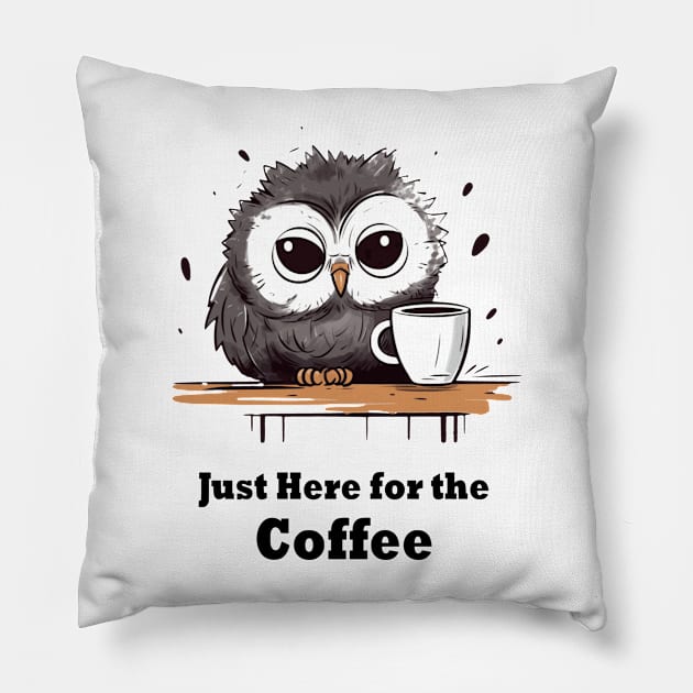 Brewed Obsession: Caffeine Addiction Owl Cute Pillow by Kibo2020