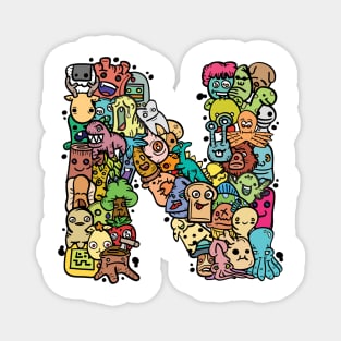 Alphabet Monster Doodle Letter N Monogram Magnet