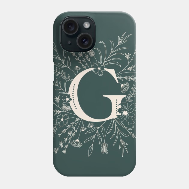 Botanical Letter G (Forest Green) Phone Case by Cascade Patterns