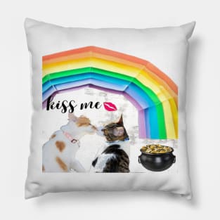 Playful kittens and rainbow with lucky pot - loving kittens Pillow