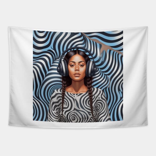 Op Art Music Lover Pacific Islander Woman Pacific Islanders Tapestry by Unboxed Mind of J.A.Y LLC 