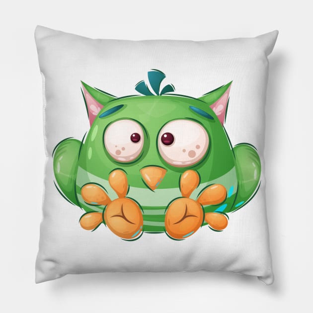 Funny green bird cartoon concept art Pillow by GiftsRepublic