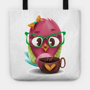 Bird drinking coffee Tote