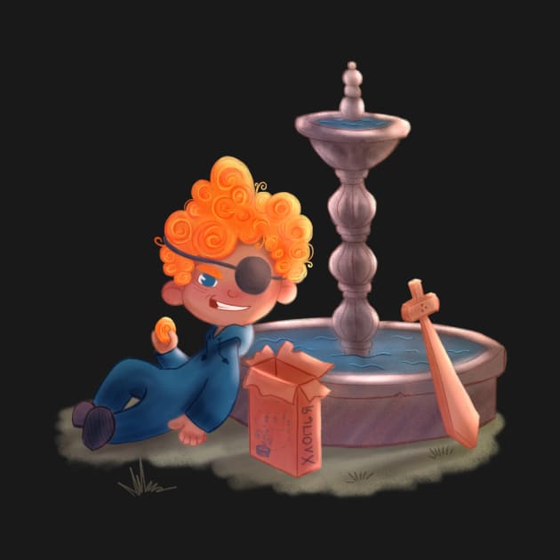 Boy playing treasure hunt by irina_zhelinskaya