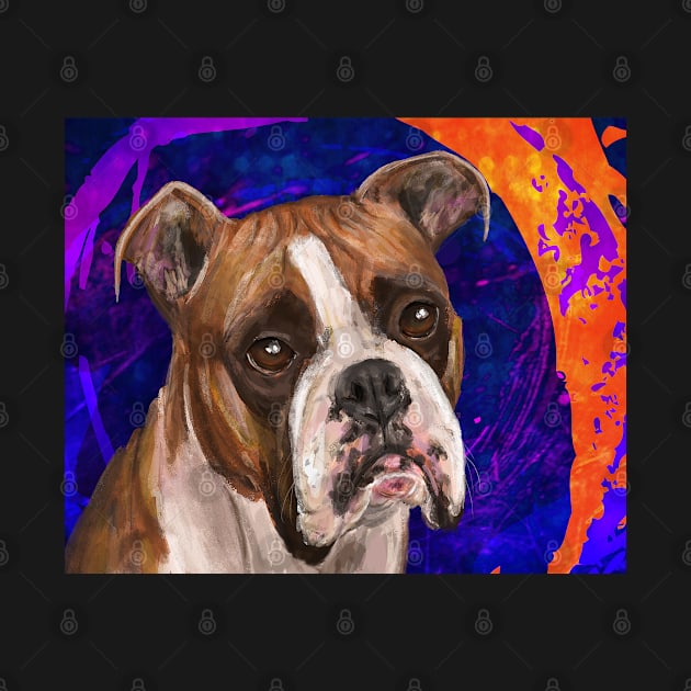 Beautiful Boxer Dog Painting on Urban Purple Background by ibadishi