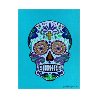 Dia de Los Muertos Skull on Aqua T-Shirt