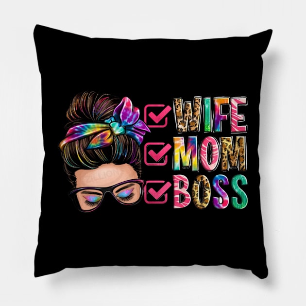 wife mom boss Pillow by Hanadrawing