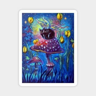 Li'l Fairy Cat Sitting on a Mushroom (very whimsical) Magnet