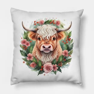 Head of baby cow surrounded by flowers Pillow