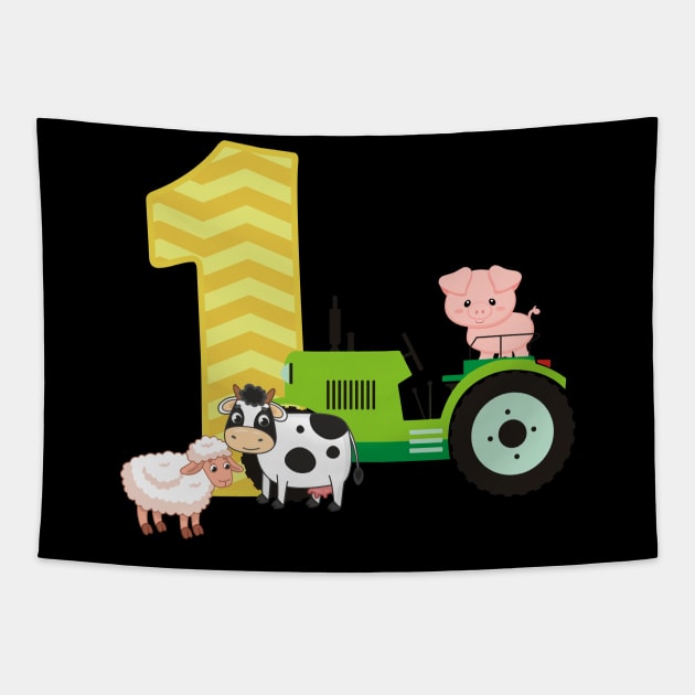 Farm Barnyard Theme Pig Cow Horse 1st Birthday 1 Yrs Old Tapestry by HaYa.art