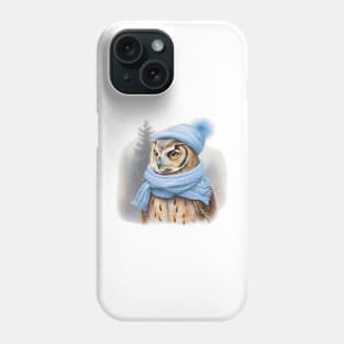 Adorable cute owl wearing a Blue hat and scarf Phone Case