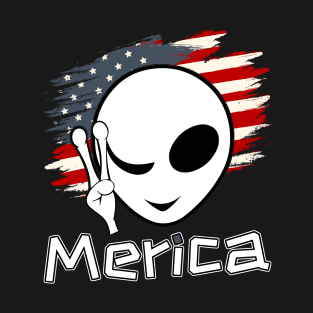 Alien Merica 4th of July American Flag UFO Gift T-Shirt T-Shirt