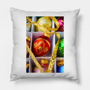 Box Of Ornaments With Gold Ribbon Pillow