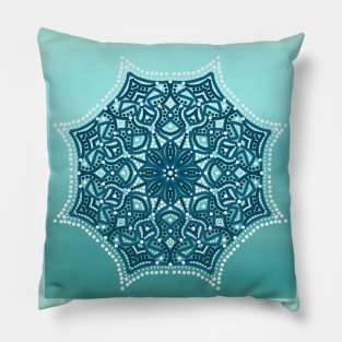Aqua Blue Gradient Mandala Design Pillow