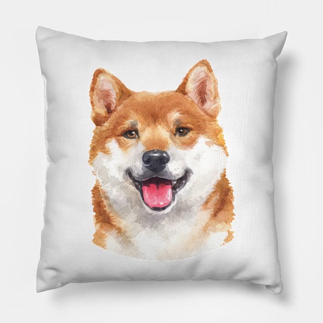 Happy Shiba Inu Watercolor Art Pillow by doglovershirts