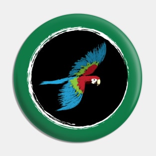 Artwork of Scarlet Macaw Parrot in Flight II Pin