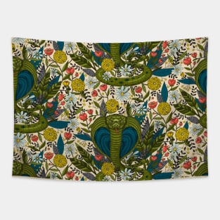 Cobra Snake with Floral Decor Tapestry