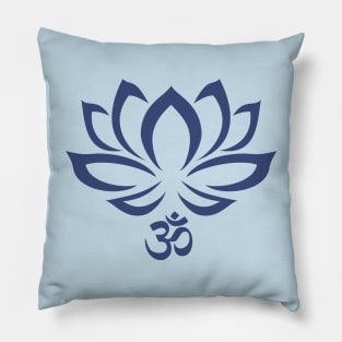 Lotus Flower Om Symbol Blue Pillow